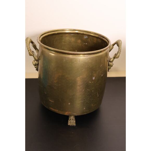 Neoclassical Brass Planter w/ Lion Handles Claw Feet Patinaed Jardinière - Picture 4 of 9